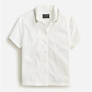 J Crew Collection Embellished Cropped Button-Up Shirt in Cotton Poplin 4 New